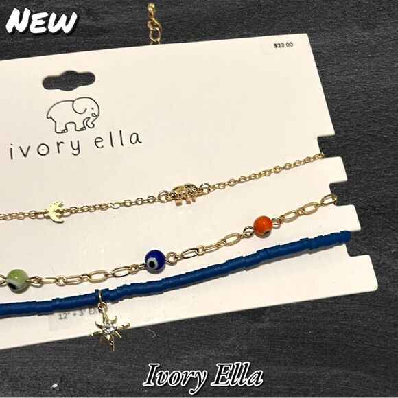 NWT Ivory Ella 3-Piece Necklace Set – Evil Eye, Moon, and Star Charms - Picture 3 of 7